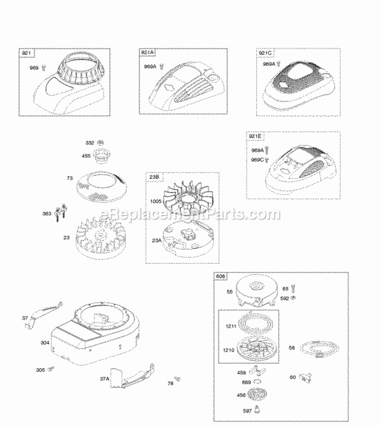 Blower HousingShrouds Flywheel Rewind Starter Diagram and Parts List for 10T702-1507-B1  Briggs and Stratton Engine